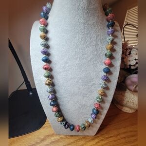 Multi-colored Speckled Painted Acrylic Bead Necklace w/ Gold-tone Spacer Beads